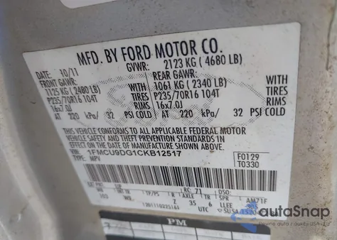 2012 Ford Escape Xlt from USA, damaged, VIN 1FMCU9DG1CKB12517